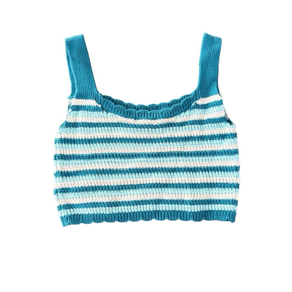 Wild Fable Womens Scalloped Coastal Sweater Stripped Boho Knit Y2K Tank Top XS